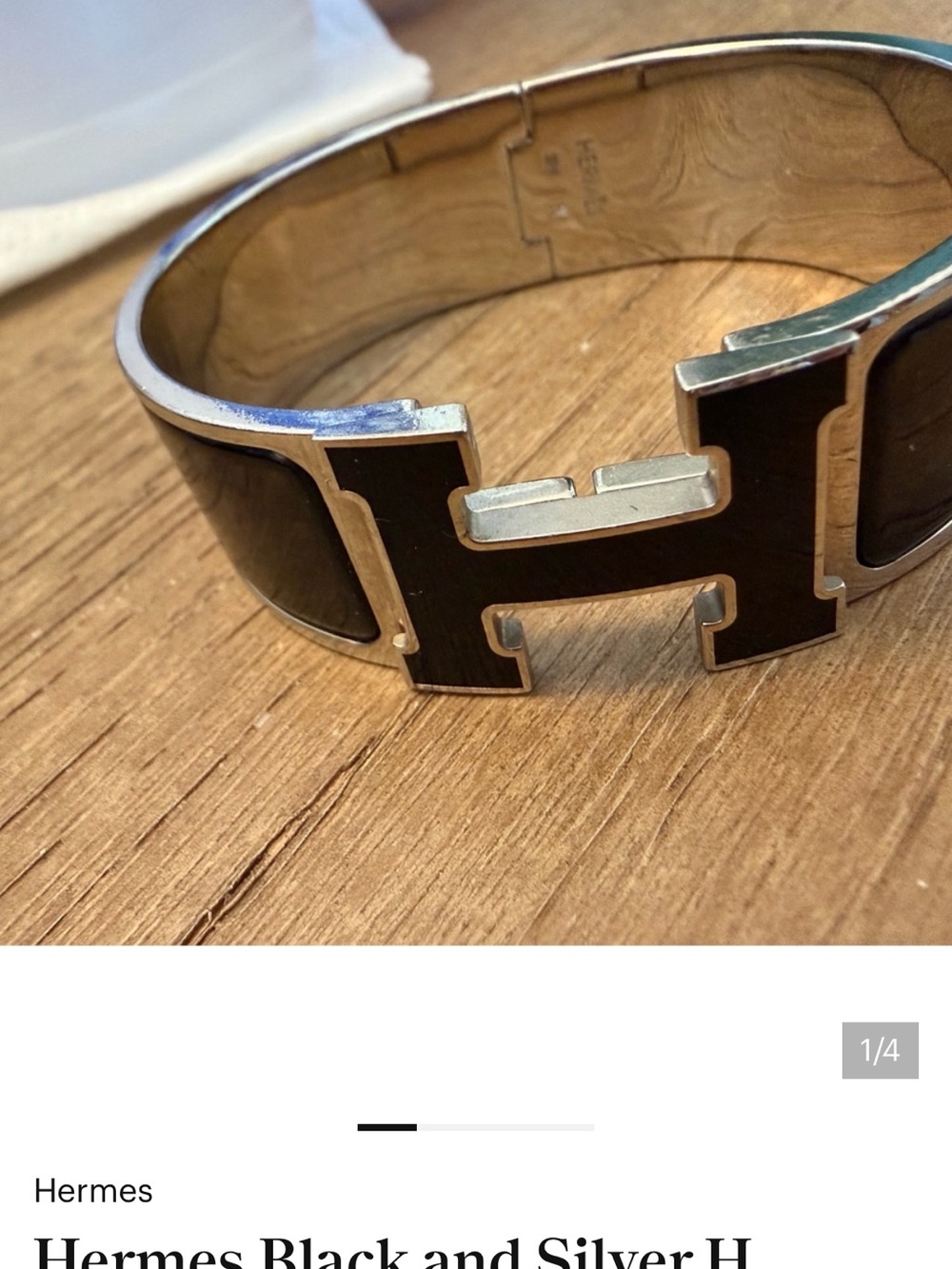 Hermes Black and Silver H Cuff Bracelet